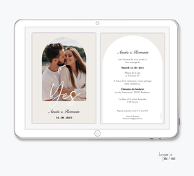 Faire-part mariage-faire-part mariage numérique-faire part mariage digital-invitation numérique-electronique -faire-part à envoyer par mms-par mail-réseaux sociaux-whatsapp-facebook-messenger-arche-photo-creme-chic-simple-couleur nude-minimaliste