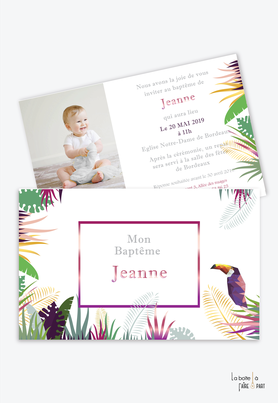 faire part bapteme fille tropical toucan-jungle