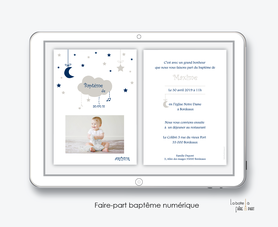 faire part bapteme garçon numérique-électronique-fichier Pdf-nuage lune-à imprimer soi même