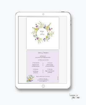 faire-part mariage numérique-faire part mariage digital-faire part mariage-faire part mariage electronique -faire-part à envoyer par mms-par mail-réseaux sociaux-whatsapp-facebook-messenger-champetre-bouquet de fleurs-des champs-sauvage-violet-jaune-vert