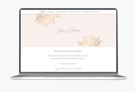 Site internet de mariage-Site pour mariés-Site de mariage-wedding site-assorti au faire-part-fleurs-pivoines-rose-chic-elegant-raffiné-doré-or-oriental 