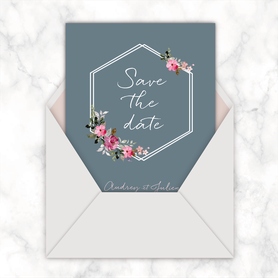 Save the date mariage gif animé- Save the date mariage virtuel-Save the date mariage digital-Save the date mariage numérique animé-électronique-à envoyer via les réseaux sociaux-whatsapp-facebook-messenger-Hexagone fleuri-champetre-bohème