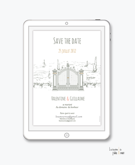Save the date mariage numérique-Save the date mariage digital-Save the date numérique-Save the date mariage electronique -Save the date à envoyer par mms-par mail-réseaux sociaux-whatsapp-facebook-messenger-domaine-provençal-cyprès-portail en fer-vignes-