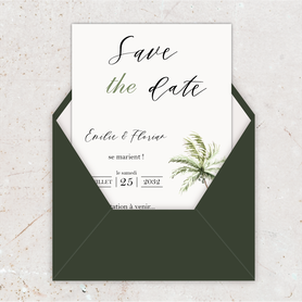 Save the date mariage gif animé- Save the date mariage virtuel-Save the date mariage digital-Save the date mariage numérique animé-à envoyer via les réseaux sociaux-whatsapp-facebook-messenger-mms-palmier-exotique-tropical-cocotier