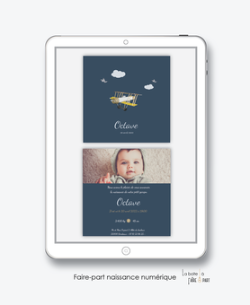 faire-part naissance garçon numérique-faire part digital-faire part numérique-pdf numérique-faire part connecté-avion-nuage-oiseaux-vintage-faire-part à envoyer par sms-mms-par mail-réseaux sociaux-whatsapp-facebook-via smartphone-messenger