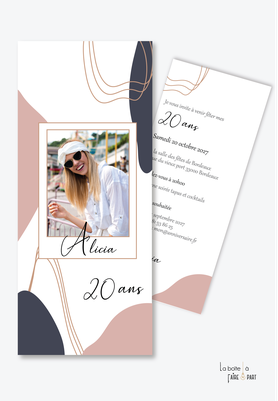 invitation anniversaire femme-carte d'invitation anniversaire femme 20ans-30ans-40ans-50ans-60ans-70ans-marque page-formes ovales-formes géométriques-photo polaroid-