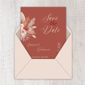 Save the date mariage gif animé- Save the date mariage virtuel-Save the date mariage digital-Save the date mariage numérique animé-à envoyer via les réseaux sociaux-whatsapp-facebook-messenger-mms-fleurs séchées-pampas-pivoine-rose-bohème-terracotta