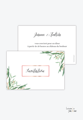 Carton invitation mariage-Invitation mariage-végétal-bouquet d'eucalyptus-rose doré