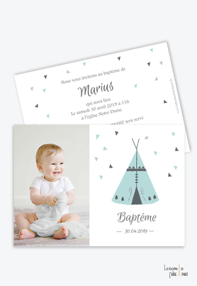 Faire part bapteme garçon tipi pastel-bleu