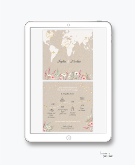 faire-part mariage numérique-faire part mariage digital-faire part numérique-faire part mariage -faire-part à envoyer par mms-par mail-réseaux sociaux-whatsapp-facebook-messenger-fleur sauvage-kraft-mappemonde-champêtre-pictogramme-guirelande-timeline