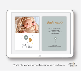  carte de remerciements naissance garçon numérique-avion-oiseau-BALLONS VOLANTS -carte de remerciement digital-pdf imprimable-pdf numérique-faire part connecté-à imprimer-A envoyer via les réseaux sociaux whatsapp-messenger-facebook-mms et mail