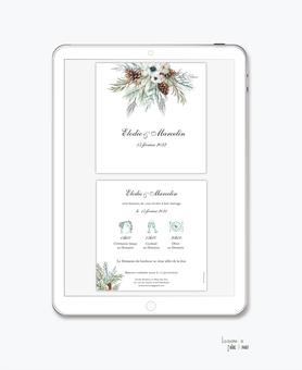 faire-part mariage numérique-faire part mariage digital-faire part numérique-faire part mariage-faire-part à envoyer par mms-par mail-réseaux sociaux-whatsapp-facebook-messenger-pigne de pin-tige de pin-fleurs-noël-pomme de pin-hiver-timeline