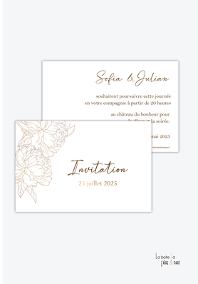 Carton invitation mariage-Invitation mariage-romantique- -fleurs-pivoine-or-doré-chic