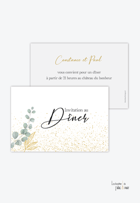 Carton invitation mariage-Invitation mariage-eucalyptus dore-paillette dorée-recto/verso