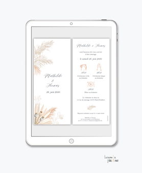 faire-part mariage numérique-faire part mariage digital-faire part numérique-faire part mariage electronique -faire-part à envoyer par mms-par mail-réseaux sociaux-whatsapp-facebook-messenger-pictogramme-Boho-boheme-champetre-pampa-feuille sechée-timeline