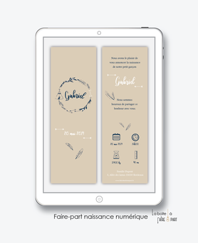 faire part naissance garçon numérique-faire part garçon électronique-fichier Pdf-couronne kraft-tipi-fleche-pictogramme-envoyer par mail -envoyer par sms ou mms-réseaux sociaux-réseaux sociaux-whatsapp-messenger-via smartphone-pictogramme-