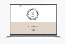 Site internet de mariage-Site pour mariés-Site de mariage-Site internet de mariage-wedding website-assorti au faire-part-couronne-noël-hiver-pigne de pin-branche de pin