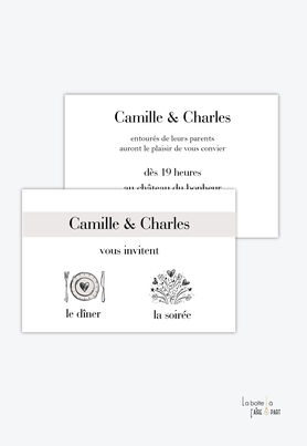Carton invitation mariage-Invitation mariage-romantique- pictogrammes-photo