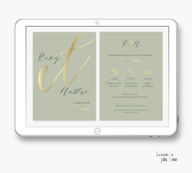 faire-part mariage numérique-faire part mariage digital-faire part numérique-faire-part mariage-faire-part à envoyer par mms-par mail-réseaux sociaux-whatsapp-facebook-messenger-doré-dorure-chic-oriental-maroc-vert sauge-or-elegant-raffiné-timeline