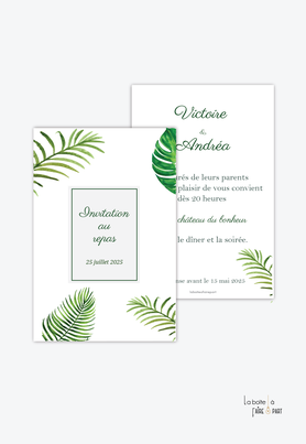 Carton invitation mariage-Invitation mariage- jungle-tropical-feuille de palmier-