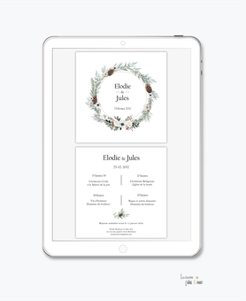 faire-part mariage numérique-faire part mariage digital-faire part numérique-faire part mariage-faire-part à envoyer par mms-par mail-réseaux sociaux-whatsapp-facebook-messenger-pigne de pin-tige de pin-fleurs-noël-couronne-hiver-pomme  pin