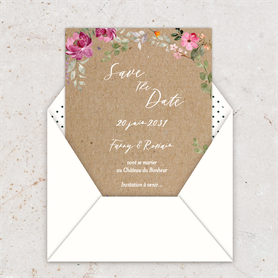 Save the date mariage gif animé- Save the date mariage virtuel-Save the date mariage digital-Save the date mariage numérique animé-à envoyer via les réseaux sociaux-whatsapp-facebook-messenger-mms--fleurs-bouquet-pivoines-eucalyptus-kraft-floral