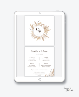 faire-part mariage numérique-faire part mariage digital-faire part numérique-faire part mariage -faire-part à envoyer par mms-par mail-réseaux sociaux-whatsapp-facebook-messenger-couronne de pampas-monogramme-champêtre-bohème-