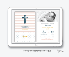 faire part baptême fille numérique-faire part baptême digital-pdf imprimable-pdf numérique-faire part connecté-croix et rayures-à imprimer soi-même-faire part baptême à envoyer par mail