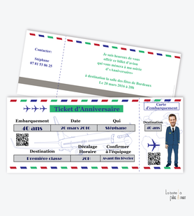 invitation anniversaire homme billet d'avion- steward