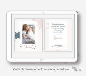 carte de remerciements naissance fille numérique-électronique-digital-ananas motif fleuris-électronique-pdf-à imprimer soi-même-motifs abstrait et Terrazzo -carte de remerciement à envoyer par mail, mms et réseau sociaux