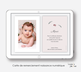 Carte de remerciements naissance fille numérique-carte de remerciements naissance digital-faire-part digital -Layette rose-à imprimer -à envoyer par mail -à envoyer par mms-sms-réseaux sociaux-facebook-whatsapp