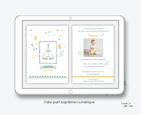 faire part bapteme garçon numérique-faire part bapteme garçon digital-électronique-fichier Pdf-tipi-indien-fleche-cactus-à imprimer soi-meme