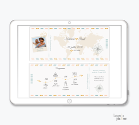 faire-part-mariage-mappemonde-boussole-photo-billet d'avion-pictogrammes