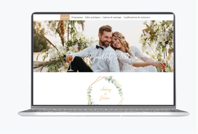 Site internet de mariage-Site de mariage-wedding website-assorti au faire-part-couronne d'eucalypus-doré photo-champêtre