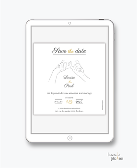 Save the date mariage numérique-Save the date mariage digital-Save the date numérique-Save the date mariage electronique -Save the date à envoyer par mms-par mail-réseaux sociaux-whatsapp-facebook-messenger-main entrelacée-dessin-elegant-line art