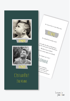 invitation anniversaire homme -carte d'invitation anniversaire homme 20ans-30ans-40ans-50ans-60ans-70ans-marque page-photos polaroid à la naissance et maintenant-avant aprés 