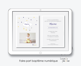 faire part bapteme garçon numérique-faire part bapteme garçon -électronique-fichier Pdf-nuage blanc-à imprimer soi même