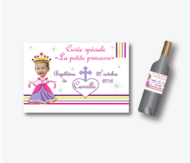 etiquette de vin bapteme fille coloré