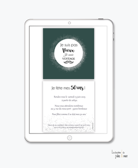 Invitation anniversaire homme numérique-Invitation électronique-Invitation digitale-pdf numérique-Invitation connecté-Invitation anniversaire à envoyer par mms-par mail-réseaux sociaux-whatsapp-facebook-couronne argent-moustache-ecriture-format carré