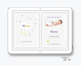 faire part naissance garçon numérique-faire part garçon électronique-fichier Pdf-nuage blanc-etoile-lune-envoyer par mail -envoyer par sms ou mms-réseaux sociaux-whatsapp-messenger-via smartphone
