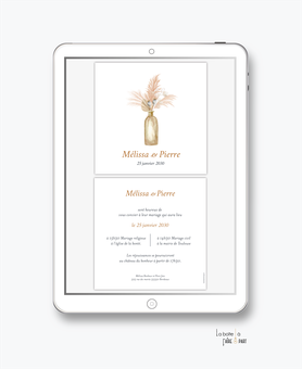 faire-part mariage numérique-faire part mariage digital-faire part numérique-faire part mariage-faire-part à envoyer par mms-par mail-réseaux sociaux-whatsapp-facebook-messenger-champêtre-bohème-pampas-feuille palmier seché-fleurs séchée-
