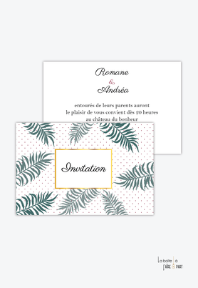 Carton invitation mariage-Invitation mariage-végétal-tropical-palmier-exotique-doré-