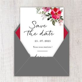 Save the date mariage gif animé- Save the date mariage virtuel-Save the date mariage digital-Save the date mariage numérique animé-électronique-à envoyer via les réseaux sociaux-whatsapp-facebook-messenger-mms-video-Bouquet champêtre-fleurs-fougère