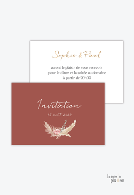 Carton invitation mariage-Invitation mariage-champêtre-pampas-pivoine-eucolyptus -couleur terracotta
