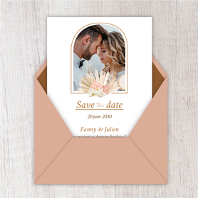 Save the date mariage gif animé-Save the date mariage virtuel-Save the date mariage digital-Save the date mariage numérique animé-à envoyer via les réseaux sociaux-whatsapp-facebook-messenger-mms-video- bohème-pampa-orchidée-fleurs séchée-chic