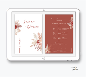 faire-part mariage numérique-faire part mariage digital-faire part numérique-faire-part mariage-faire-part à envoyer par mms-par mail-réseaux sociaux-whatsapp-facebook-messenger-fleurs séchées-pampas-pivoine-rose-bohème-terracotta-timeline
