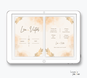 faire-part-mariage-faire-part mariage numérique-faire part mariage digital-faire part numérique-electronique -faire-part à envoyer par mms-par mail-réseaux sociaux-whatsapp-facebook-messenger-dégradé de couleur-rose tige de laurier-doré-feuille palmier
