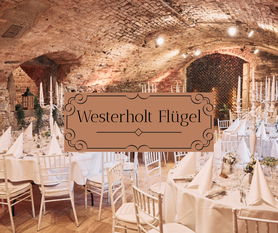 Heiraten, Hochzeit, Westerholt Flügel, Schloss Arenfels, Weinkeller, Dekoration, Geschmückt, Kerzenleuchter, Silberbesteck, Weiße Tischdecken, Weiße Servietten, Trauung 