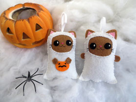 Décoration Halloween chat fantôme, Suspension feutrine fait main, Artisanat vegan Halloween France