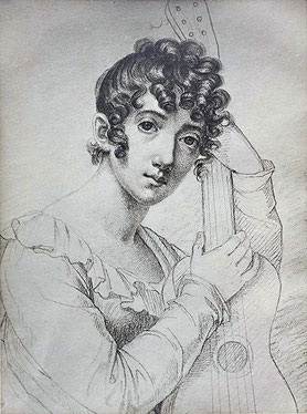 Caroline Bardua. Selbstbildnis mit Gitarre, um 1810.